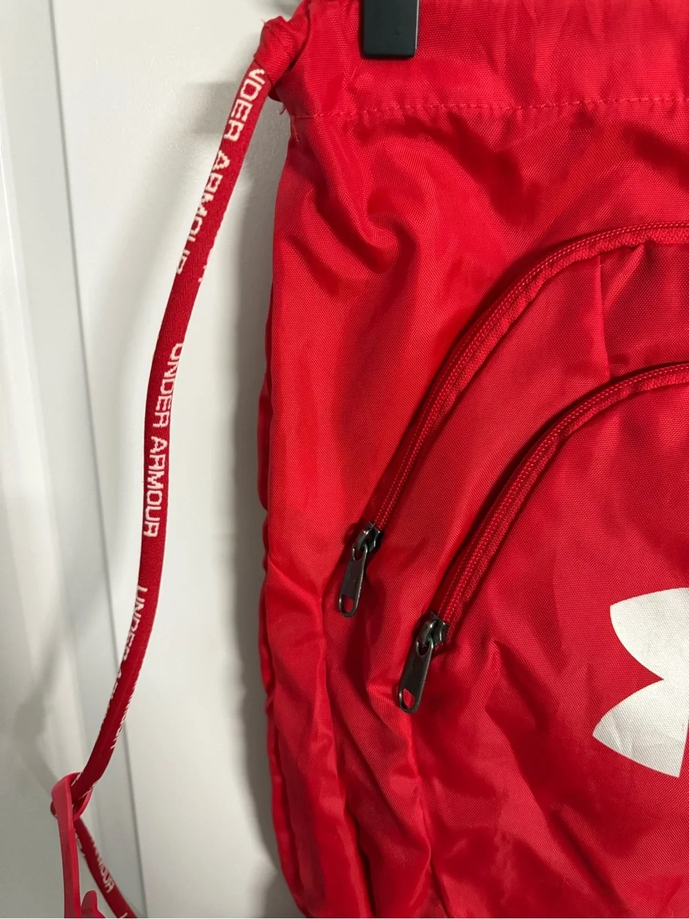 Under Armour Red Drawstring Sling Backpack with Front Zip Pocket